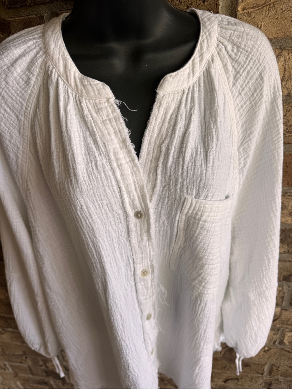 Aerie Daybreak Coverup Shirt Small Petite White Gauze Cotton Button Front Boho - Picture 9 of 16